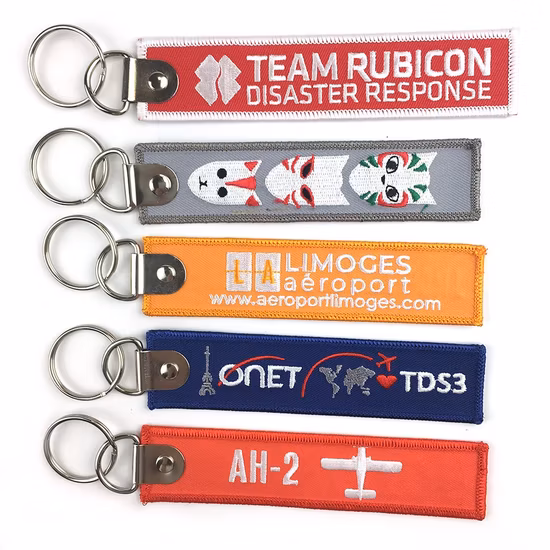 Custom Fabric Woven Embroidery Leather Silicone Key Chain with Keyring Key Holder and Bag Accessories