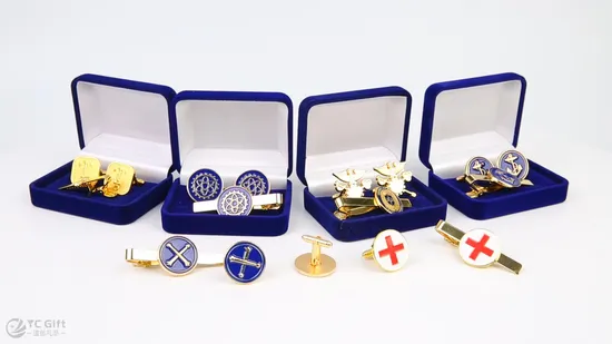China Factory Wholesale Custom Fashion Metal Men′ S Masonic Cuff Links Tie Clip Gold Blank Luxurious Style U. S. Navy Cufflinks with Gift Box